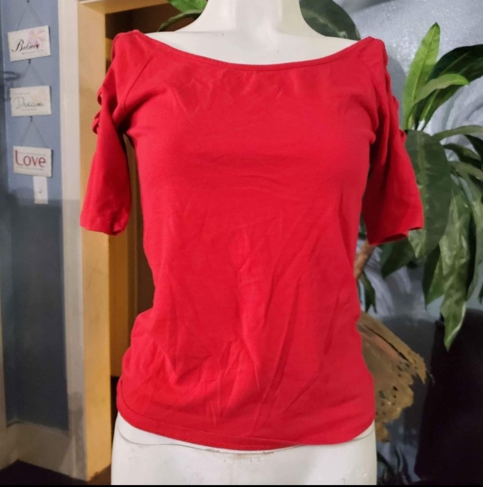 Ambiance Red Bodycon Cut-out Shoulder Blouse Top/ Jr. L